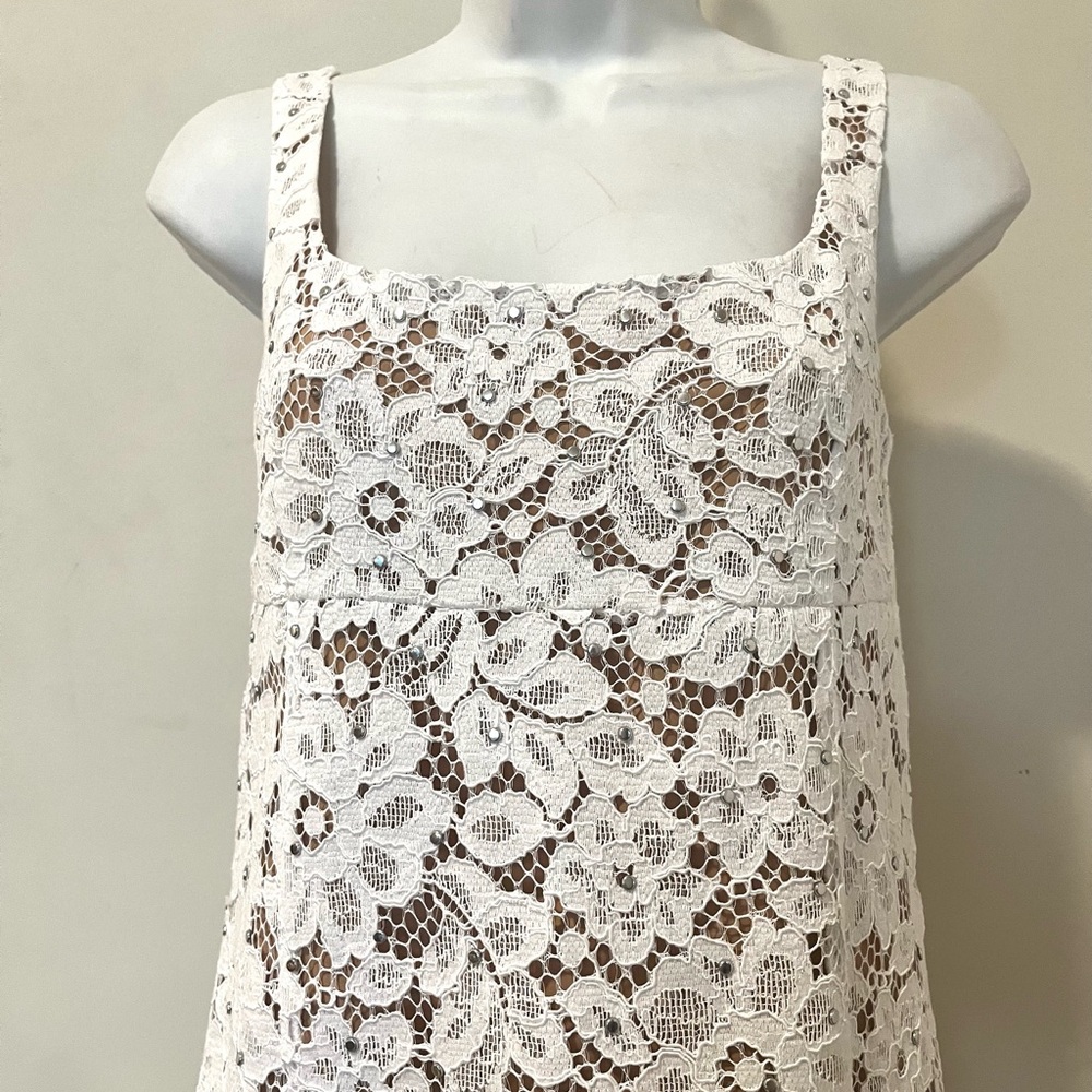 $298 MICHAEL Michael Kors Studded Corded Floral White Lace Mini Dress 0 - Picture 4 of 16